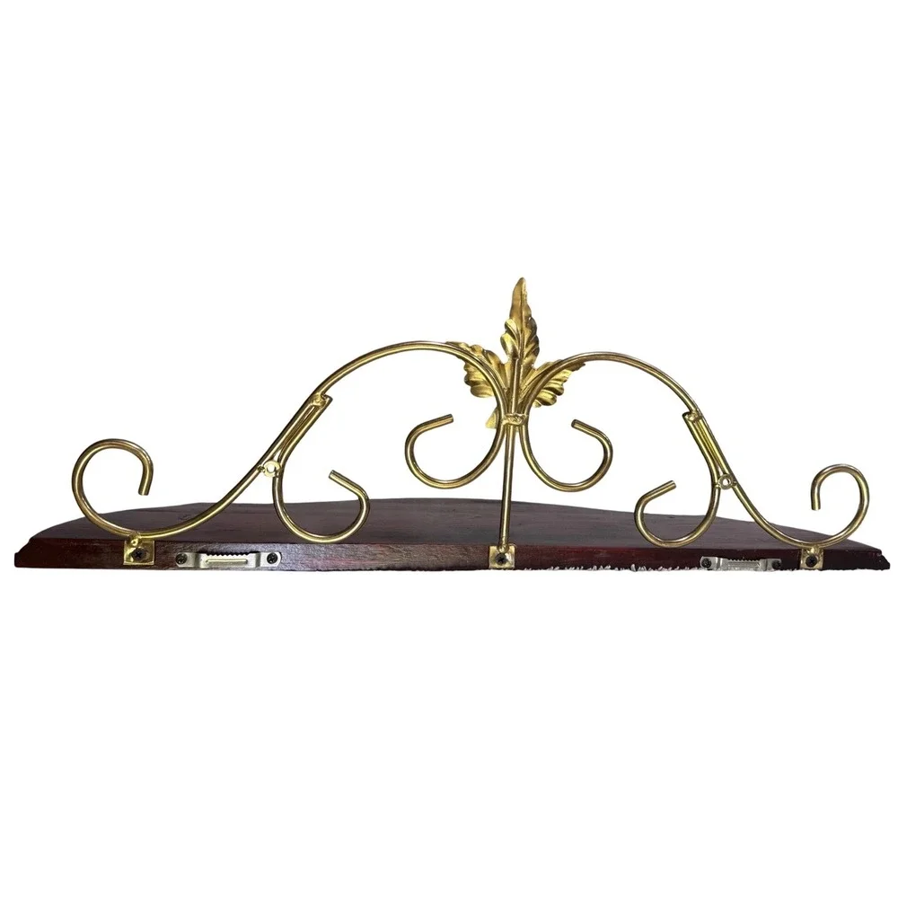 Vintage Home Interiors Wooden Brass Scroll Wall Shelf 23.5 Inch Traditional
